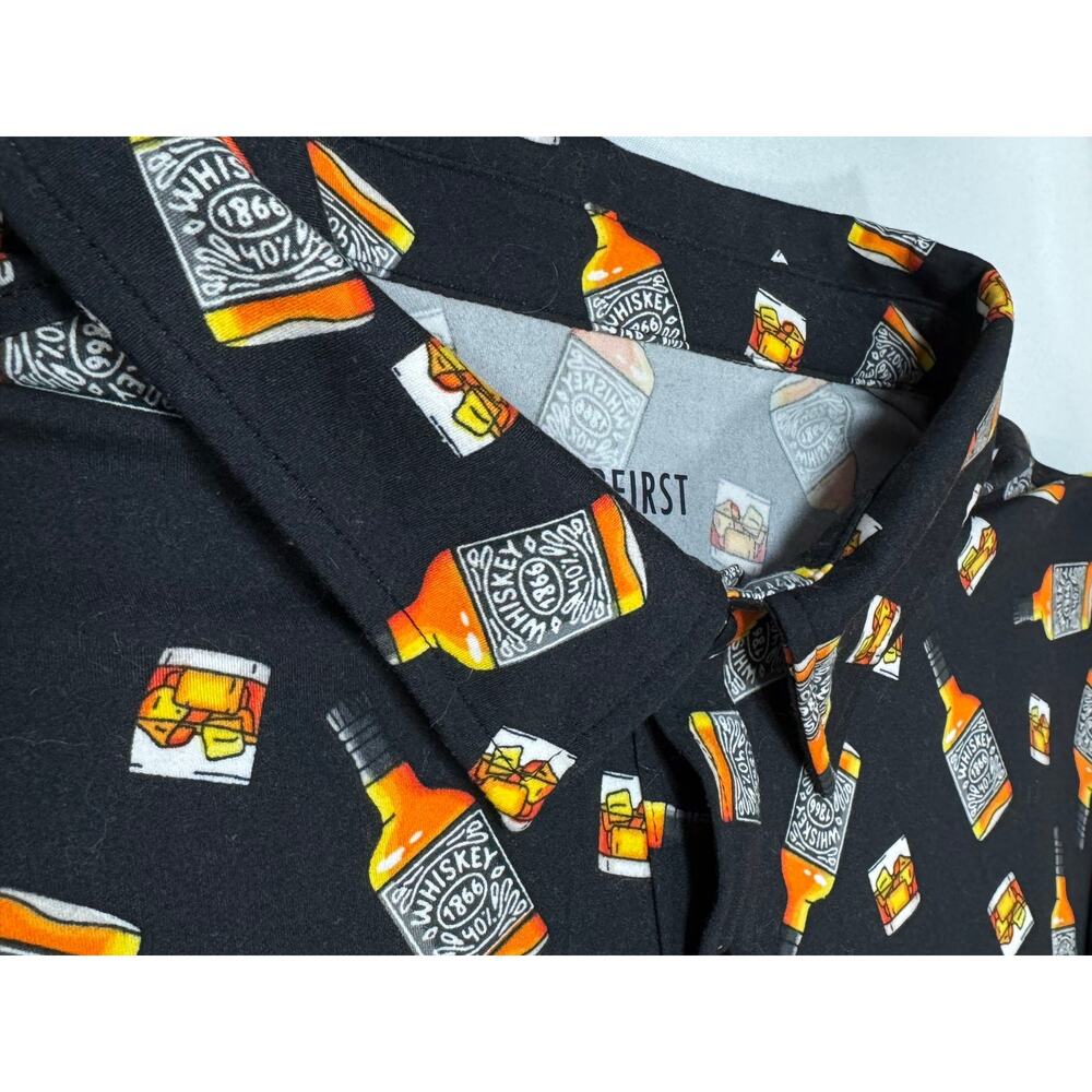 Wearfirst Short Sleeve Black Button Up Size XL Whiskey Graphics